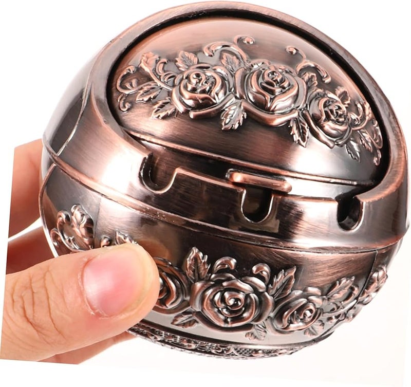 Vintage Aluminum Alloy Ashtray with Lid and Retro Rose Design for Home Decor - Image 5